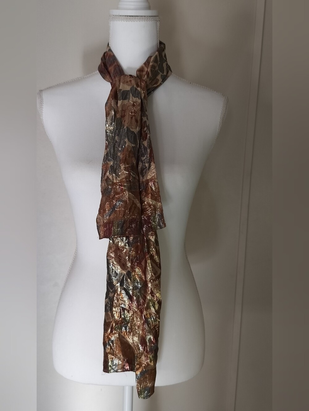 Metallic Floral Brown Crinkle Scarf - Women's Accessory
